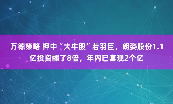 万德策略 押中“大牛股”若羽臣，朗姿股份1.1亿投资翻了8倍，年内已套现2个亿