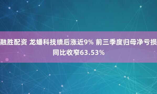 融胜配资 龙蟠科技绩后涨近9% 前三季度归母净亏损同比收窄63.53%